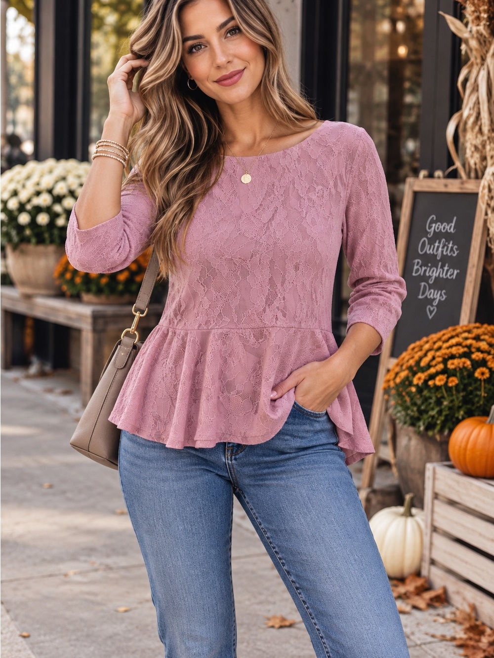 Ivanka Trump Rose Lace Peplum Tunic. B2